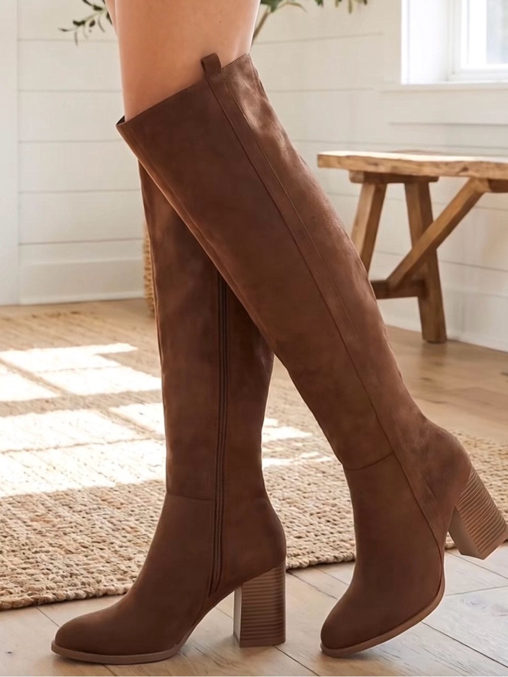 Women's Tall Brown Block Heel Knee-High Boots Size 9